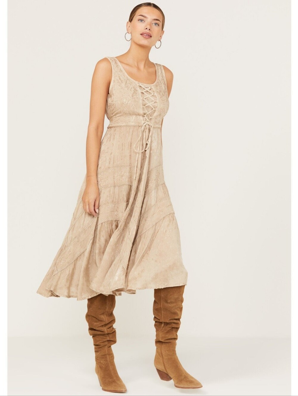 Scully Lace Up Jacquard‎ Asymetrical Small Dress Embroidered Rennaisance Fairy